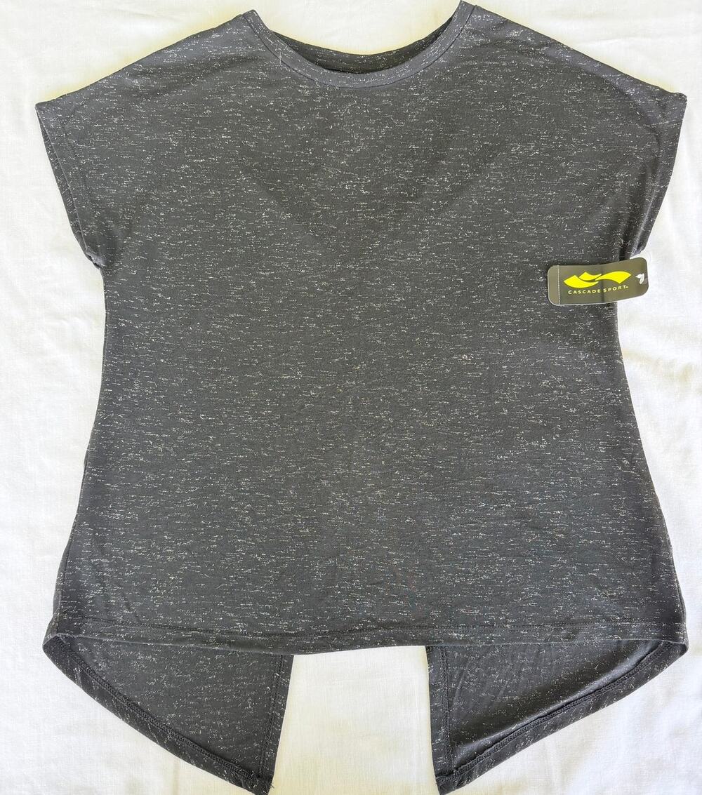 Athleisure Sporty NWT Cascade Sport Black Shimmer Open Back Pixie Tee Small